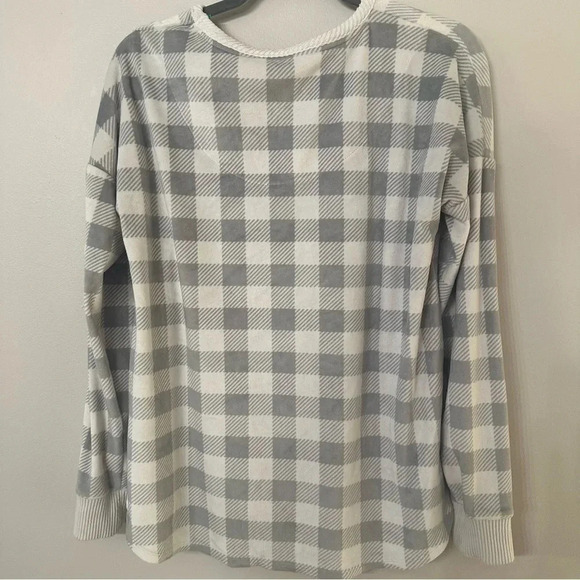 Cuddl Duds White and Gray Gingham Print Long Sleeve Fleece Top Size M - Picture 10 of 10